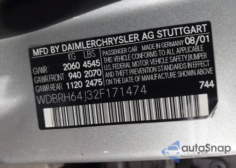 2002 Mercedes-Benz C 320 z USA, uszkodzony, nr VIN WDBRH64J32F171474